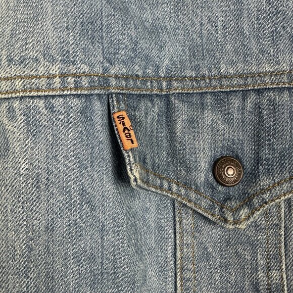 Vintage 70s Levi’s Split Tail Denim Chore Jacket Men’s XL Blue Orange Tab - Picture 4 of 10